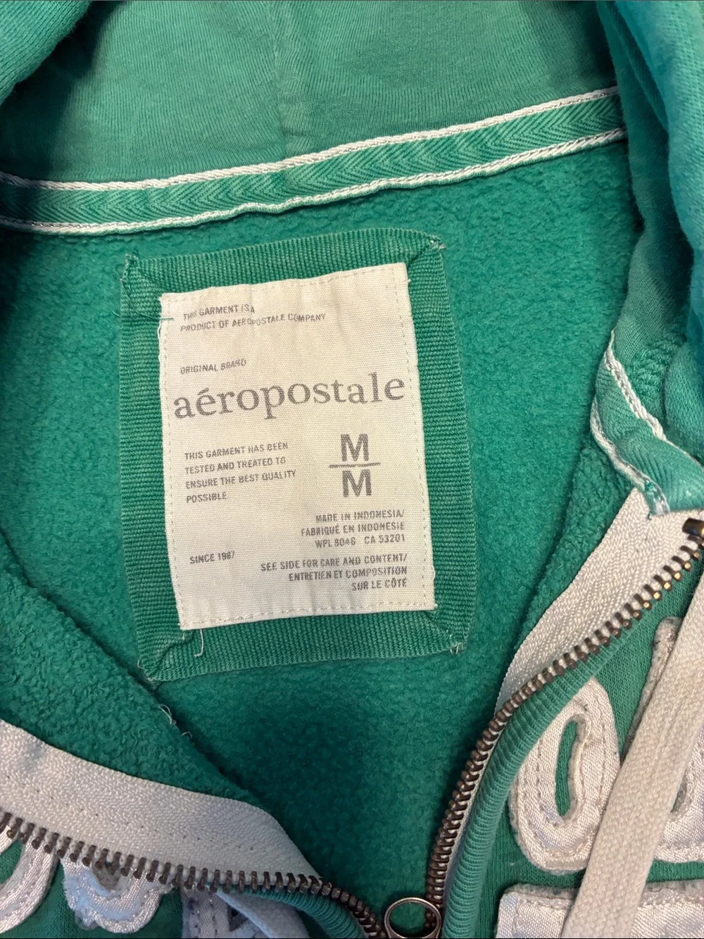 Aeropostale Green Zip-Up Hoodie with Script Logo